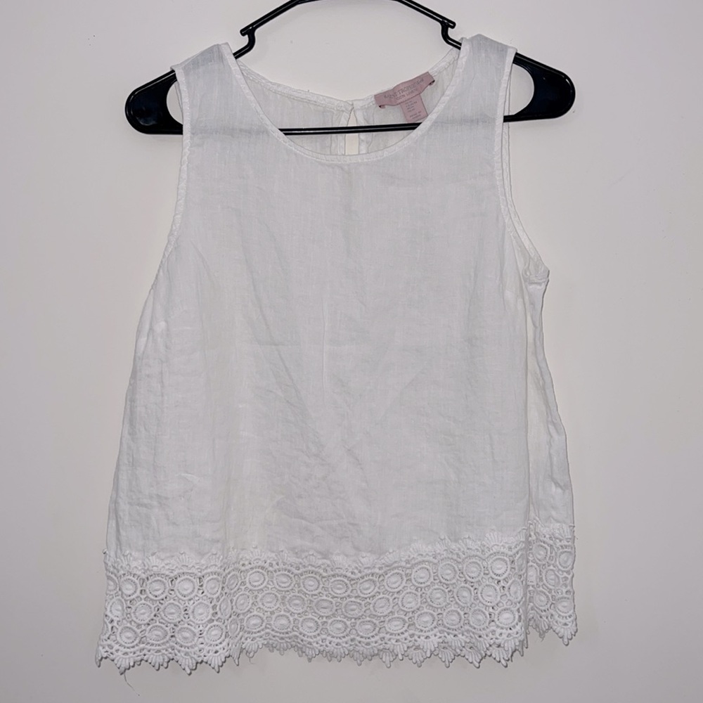 St. Tropez West 100% Linen Tank with lace detail